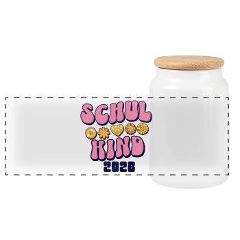 Schulkind 2026 Kinder T-Shirt Retro Einschulung - Panorama Keksdose mit Holzdeckel - Weiß - Vorne