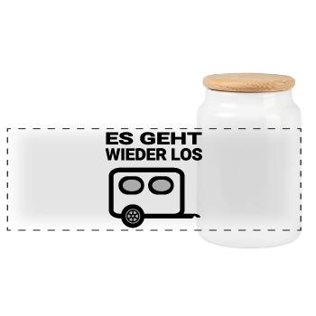 Camping - Panorama Keksdose mit Holzdeckel - Weiß - Vorne