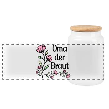 Hochzeitsblumen Oma der Braut - Panorama Keksdose mit Holzdeckel - Weiß - Vorne