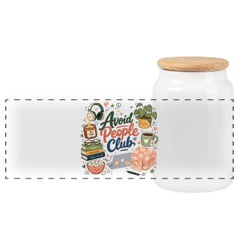 Introverted humor: Calm instead of people - Panoramic Cookie Jar with Wooden Lid - white - Front