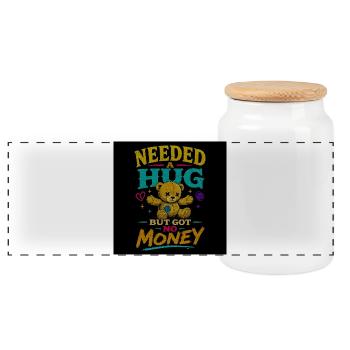 Needed a Hug But Got No Money - Panoramic Cookie Jar with Wooden Lid - white - Front
