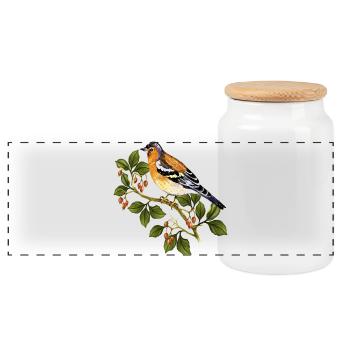 Colorful bird - Panoramic Cookie Jar with Wooden Lid - white - Front