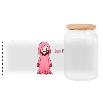 Cute pink Halloween ghost says Boo? - Panoramic Cookie Jar with Wooden Lid - white - Front