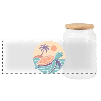 Tortue rétro sur la plage - Boîte à biscuits avec couvercle en bois - blanc - Devant