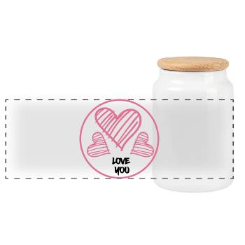 Herzen in Pink Love you Geschenk - Panorama Keksdose mit Holzdeckel - Weiß - Vorne