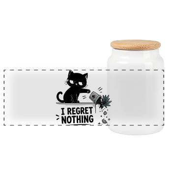  I Regret Nothing Lustige Schwarze Katze Stürzt - Panorama Keksdose mit Holzdeckel - Weiß - Vorne