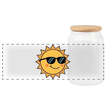 Laughing sun sweet smile with sunglasses - Panoramic Cookie Jar with Wooden Lid - white - Front