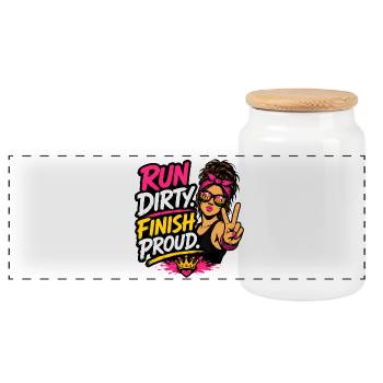 Run Dirty Finish Proud Runner Girl Design - Panorama Keksdose mit Holzdeckel - Weiß - Vorne