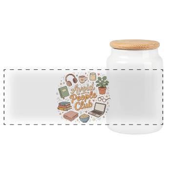 Introverted humor: Calm instead of people - Panoramic Cookie Jar with Wooden Lid - white - Front