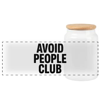 Introverted Humor People Avoid - Panoramic Cookie Jar with Wooden Lid - white - Front