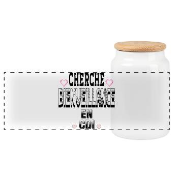 Cherche Bienveillance en CDI - Boîte à biscuits avec couvercle en bois - blanc - Devant