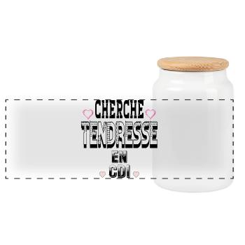 Cherche Tendresse en CDI - Boîte à biscuits avec couvercle en bois - blanc - Devant