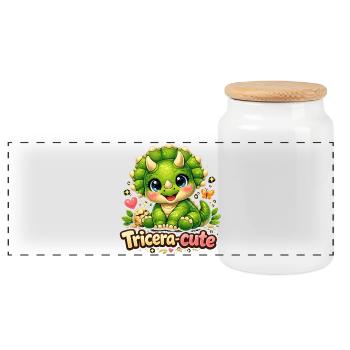 Tricera-cute: Cute Triceratops Baby Dinosaur - Panoramic Cookie Jar with Wooden Lid - white - Front