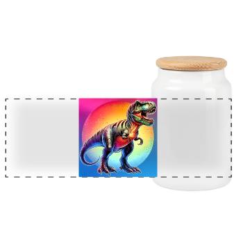 dinosaur - Panoramic Cookie Jar with Wooden Lid - white - Front