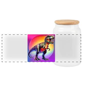 dinosaur - Panoramic Cookie Jar with Wooden Lid - white - Front