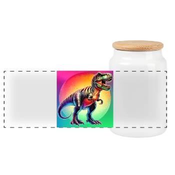 dinosaur - Panoramic Cookie Jar with Wooden Lid - white - Front