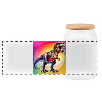 dinosaur - Panoramic Cookie Jar with Wooden Lid - white - Front
