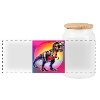 dinosaur - Panoramic Cookie Jar with Wooden Lid - white - Front