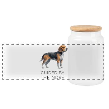 Beagle Low-Poly Art - Guided by the nose - Panorama Keksdose mit Holzdeckel - Weiß - Vorne