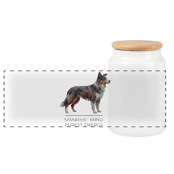 Border Collie Low-Poly Art - Smartest mind - Boîte à biscuits avec couvercle en bois - blanc - Devant