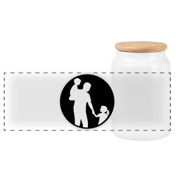 Father Child Silhouette Walking Family Dad Love - Panoramic Cookie Jar with Wooden Lid - white - Front