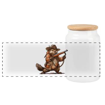 Funny Beaver Hunter Funny Hunting Motif - Panoramic Cookie Jar with Wooden Lid - white - Front
