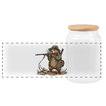 Funny Beaver Hunter Funny Hunting Motif - Panoramic Cookie Jar with Wooden Lid - white - Front