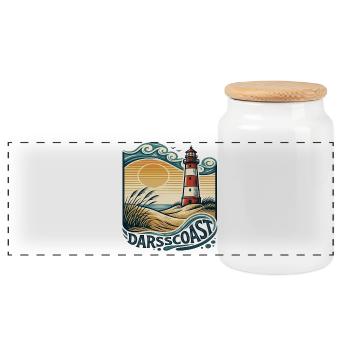 DarsCoast Lighthouse Coastal Wave - Panoramic Cookie Jar with Wooden Lid - white - Front