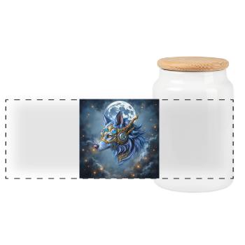 Mystic Crown Moon Wolf - Panorama Keksdose mit Holzdeckel - Weiß - Vorne