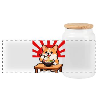 Corgi Isst Ramen Nudel Hund Kawaii - Panorama Keksdose mit Holzdeckel - Weiß - Vorne