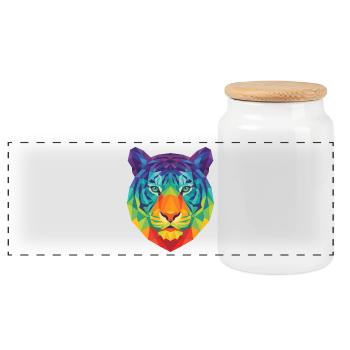 Neonblaues geometrisches Tigerkopf-Pop-Art - Panorama Keksdose mit Holzdeckel - Weiß - Vorne