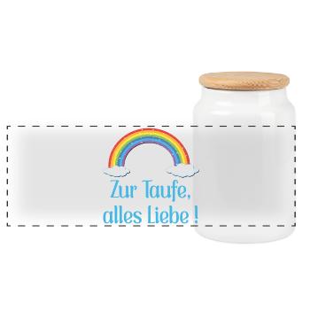 Baby Taufe Glückwünsche - Panorama Keksdose mit Holzdeckel - Weiß - Vorne