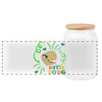 Dinosaur Kita 2026 - Boîte à biscuits avec couvercle en bois - blanc - Devant