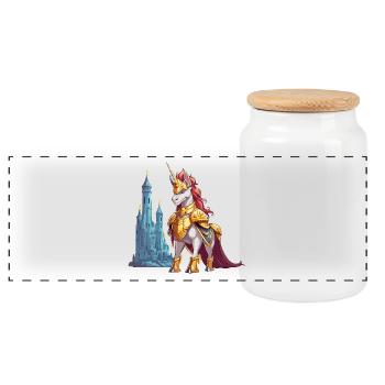 Licorne d’or devant le château - Boîte à biscuits avec couvercle en bois - blanc - Devant
