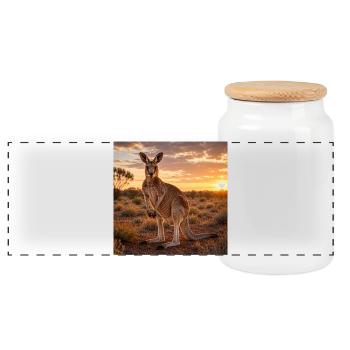 Kangaroo at sunset - Panoramic Cookie Jar with Wooden Lid - white - Front