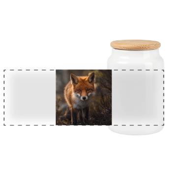 Fuchs in einer Waldlichtung - Panorama Keksdose mit Holzdeckel - Weiß - Vorne