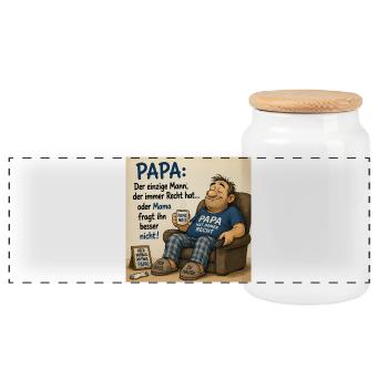 PAPA: Immer Recht – Familienhumor Cartoon - Panorama Keksdose mit Holzdeckel - Weiß - Vorne