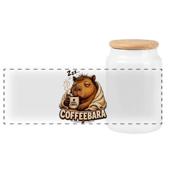 CoffeeBara Capybara - Panorama Keksdose mit Holzdeckel - Weiß - Vorne