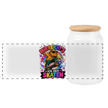 Capybara Skater - Panorama Keksdose mit Holzdeckel - Weiß - Vorne