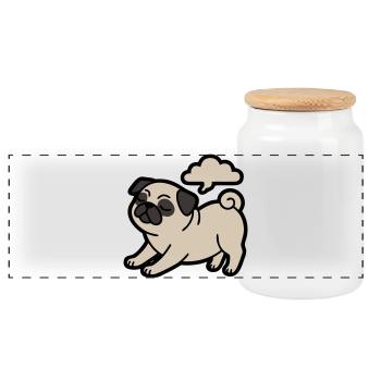 Pupsender Mops Hund Lustig - Panorama Keksdose mit Holzdeckel - Weiß - Vorne