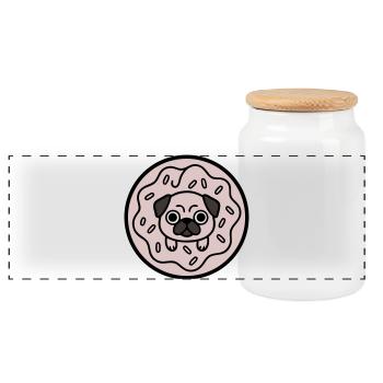Bonbons Donut de Chien Carlin - Boîte à biscuits avec couvercle en bois - blanc - Devant