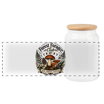 Pilzsammler Club – Vintage Wald Illustration - Panorama Keksdose mit Holzdeckel - Weiß - Vorne