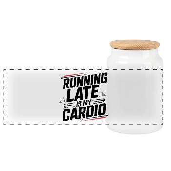 Running late is my cardio - Panoramic Cookie Jar with Wooden Lid - white - Front