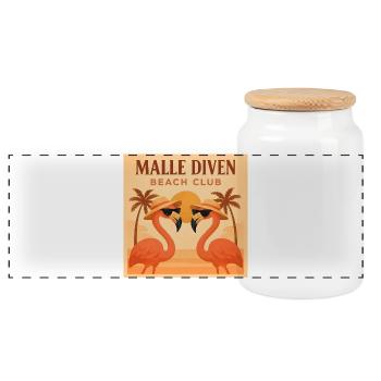 Malle Diven Beach Club Flamingo Mallorca Party - Panoramic Cookie Jar with Wooden Lid - white - Front