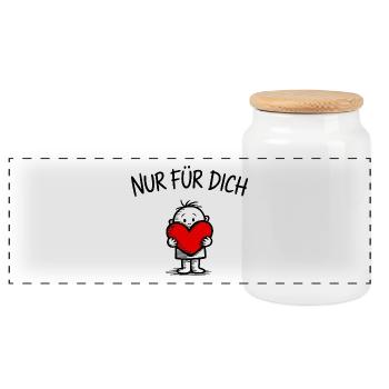 Strichmännchen mit Herz: Nur für dich - Panorama Keksdose mit Holzdeckel - Weiß - Vorne
