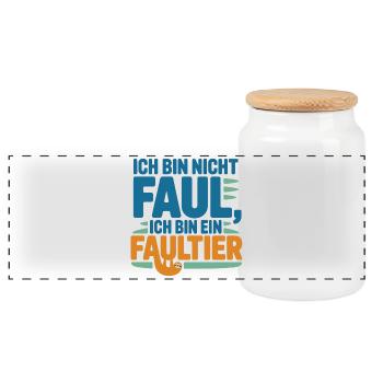 Ich bin nicht faul, ich bin ein Faultier - Panorama Keksdose mit Holzdeckel - Weiß - Vorne