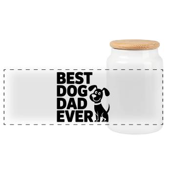 Best Dog Dad Ever – Dog Motif - Panoramic Cookie Jar with Wooden Lid - white - Front