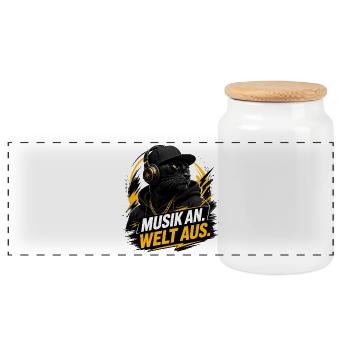 Music on - World off - Panoramic Cookie Jar with Wooden Lid - white - Front