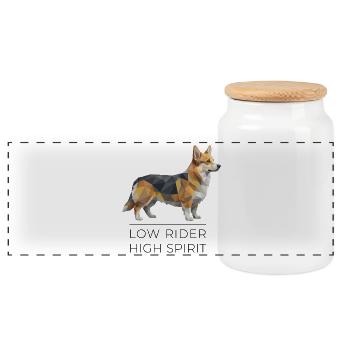 Corgi Low-Poly Art - Small Stature, big spirit - Panoramic Cookie Jar with Wooden Lid - white - Front