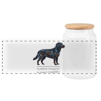 Labrador Low-Poly - Always hungry, always happy - Panorama Keksdose mit Holzdeckel - Weiß - Vorne